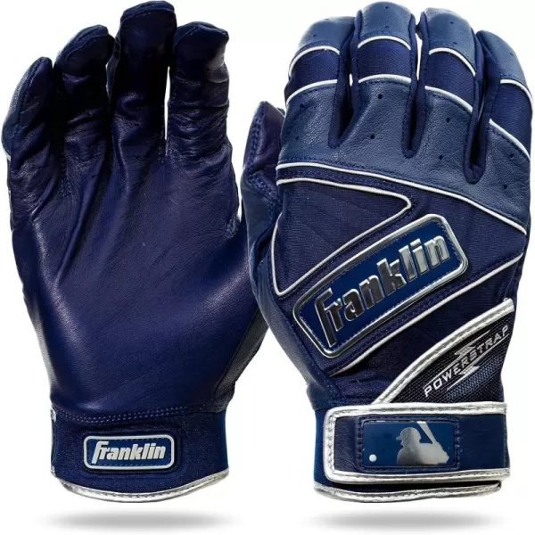 Franklin Sports MLB Baseball Batting Gloves  Powerstrap Adult  Youth Batting Gloves  Mens  Womens Baseball  Softball Batting Gloves  Boys  Girls Batting GlovesChrome Navy