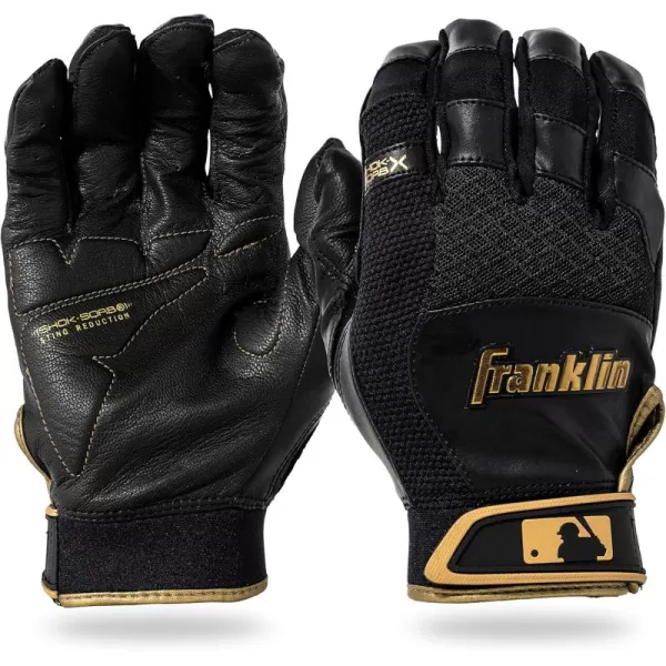 Franklin Sports MLB Baseball Batting Gloves  ShokSorb X Batting Gloves for Baseball  Softball  Adult  Youth Padded NonSting Batting Glove Pairs  Multiple Colors  SizesBlackGold
