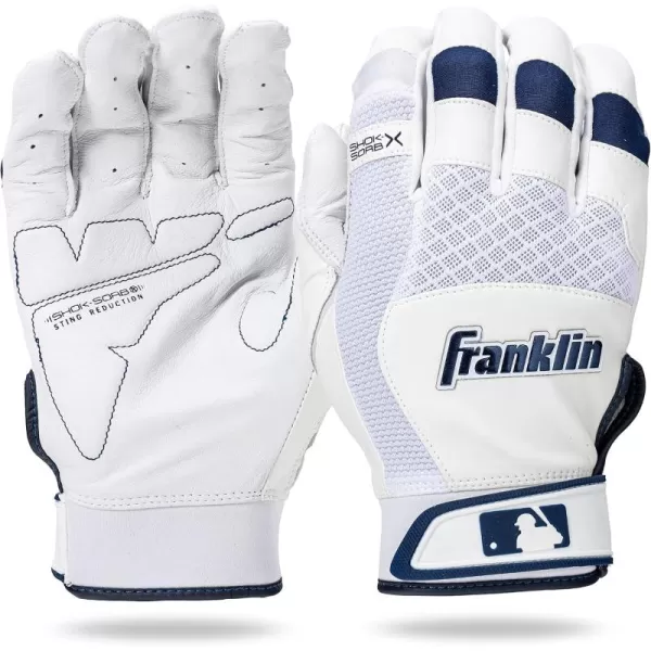 Franklin Sports MLB Baseball Batting Gloves  ShokSorb X Batting Gloves for Baseball  Softball  Adult  Youth Padded NonSting Batting Glove Pairs  Multiple Colors  SizesWhiteNavy Chrome