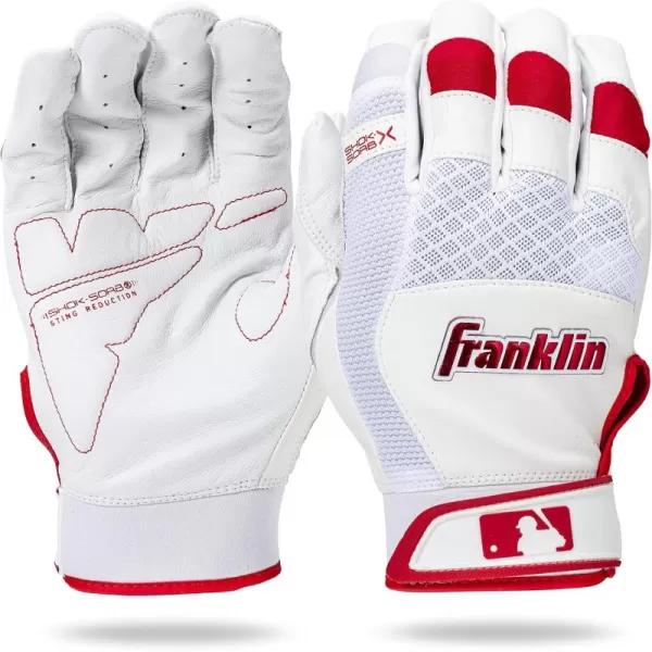 Franklin Sports MLB Baseball Batting Gloves  ShokSorb X Batting Gloves for Baseball  Softball  Adult  Youth Padded NonSting Batting Glove Pairs  Multiple Colors  SizesWhiteRed Chrome