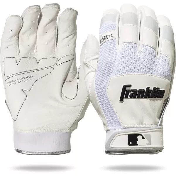 Franklin Sports MLB Baseball Batting Gloves  ShokSorb X Batting Gloves for Baseball  Softball  Adult  Youth Padded NonSting Batting Glove Pairs  Multiple Colors  SizesWhiteWhite