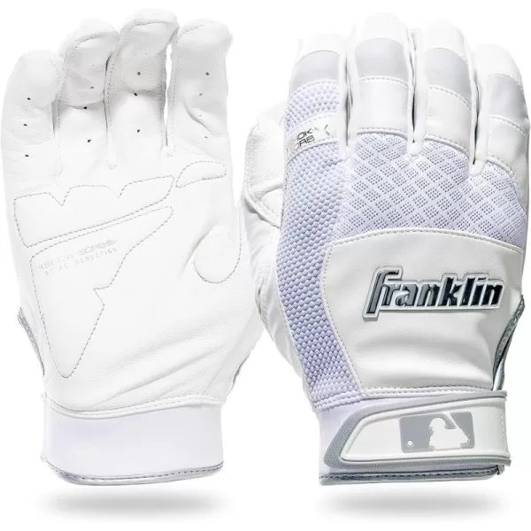 Franklin Sports MLB Baseball Batting Gloves  ShokSorb X Batting Gloves for Baseball  Softball  Adult  Youth Padded NonSting Batting Glove Pairs  Multiple Colors  SizesWhiteChrome