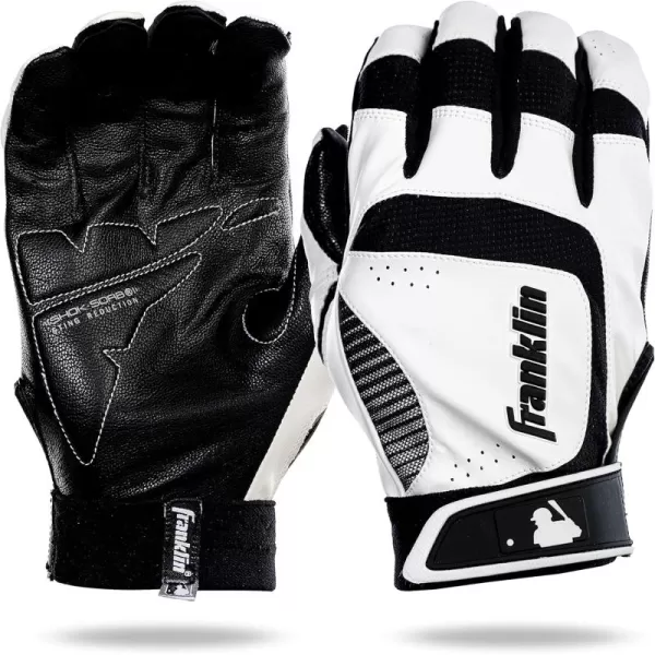 Franklin Sports MLB Baseball Batting Gloves  ShokSorb X Batting Gloves for Baseball  Softball  Adult  Youth Padded NonSting Batting Glove Pairs  Multiple Colors  SizesWhiteBlack
