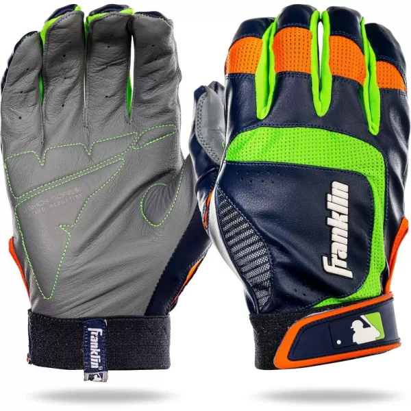 Franklin Sports MLB Baseball Batting Gloves  ShokSorb X Batting Gloves for Baseball  Softball  Adult  Youth Padded NonSting Batting Glove Pairs  Multiple Colors  SizesGrayNavyLime