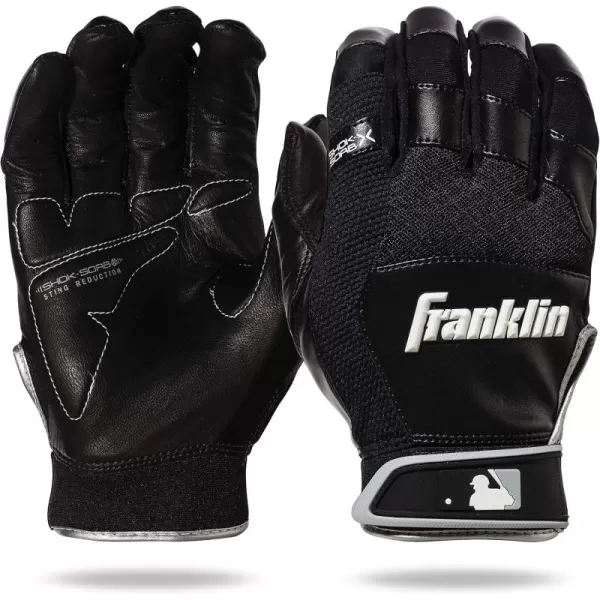 Franklin Sports MLB Baseball Batting Gloves  ShokSorb X Batting Gloves for Baseball  Softball  Adult  Youth Padded NonSting Batting Glove Pairs  Multiple Colors  SizesBlackBlack