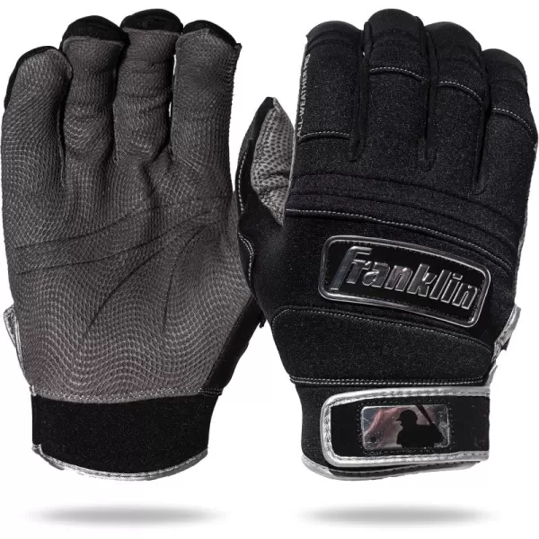 Franklin Sports MLB Batting Gloves  All Weather Pro Adult  Youth Batting Gloves Pair  Cold Weather Gloves  Baseball  Softball Batting GlovesBlack Chrome