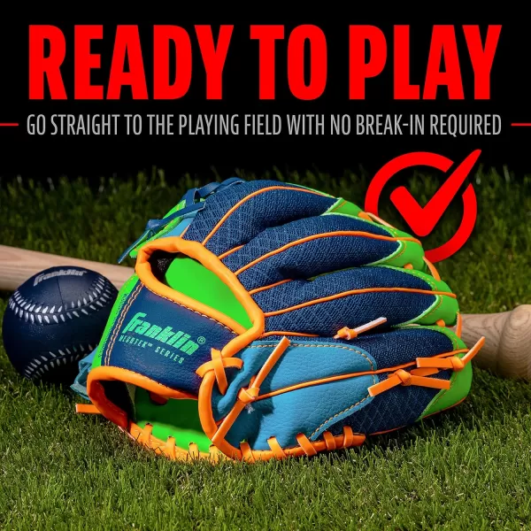 imageFranklin Sports Kids Baseball Glove  Ball Sets  Meshtek Youth Teeball Gloves for Kids  Toddlers  Left  Right Hand Throw Mitts  Glove Sets with Foam Balls  Boys  Girls Gloves  95quot InchNavyLimeOrange
