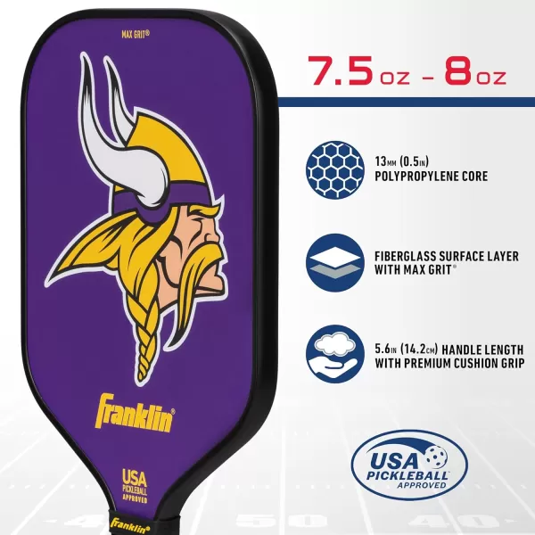 imageFranklin Sports NFL Pro Pickleball Paddle  13MM Signature Series Pro Pickleball Paddle with MaxGrit Surface  Official NFL Team  USAP Approved  Premium Quality  Authentic NFL Team LogosTeam Specific