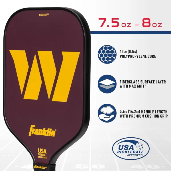 imageFranklin Sports NFL Pro Pickleball Paddle  13MM Signature Series Pro Pickleball Paddle with MaxGrit Surface  Official NFL Team  USAP Approved  Premium Quality  Authentic NFL Team LogosTeam Specific