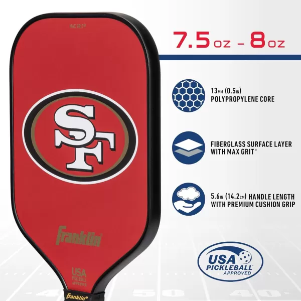 imageFranklin Sports NFL Pro Pickleball Paddle  13MM Signature Series Pro Pickleball Paddle with MaxGrit Surface  Official NFL Team  USAP Approved  Premium Quality  Authentic NFL Team LogosTeam Specific