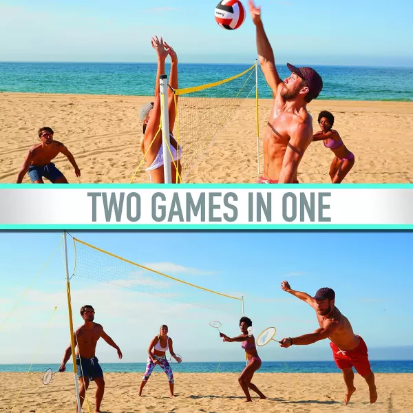 imageFranklin Sports Volleyball  Badminton Combo Sets  Backyard  Beach Outdoor Volleyball  Badminton Net Set  Portable Badminton  Volleyball Net with Poles  Volleyball Rackets  Birdies IncludedFamily