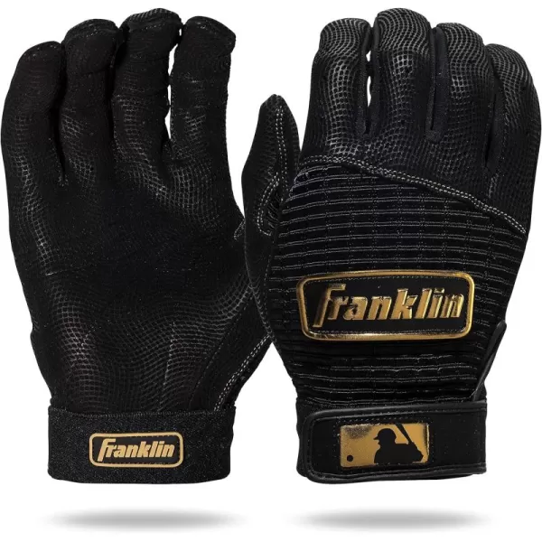 imageFranklin Sports MLB Baseball Batting Gloves  Pro Classic Batting Gloves for Baseball  Softball  Adult Mens  Youth Batting Glove PairsBlackGold