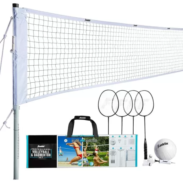imageFranklin Sports Volleyball  Badminton Combo Sets  Backyard  Beach Outdoor Volleyball  Badminton Net Set  Portable Badminton  Volleyball Net with Poles  Volleyball Rackets  Birdies IncludedProfessional