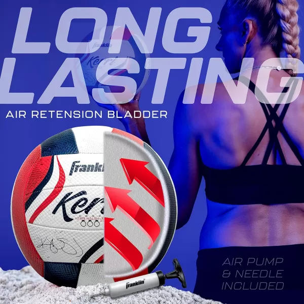 imageFranklin Sports Kerri Walsh USA Beach Volleyball  Soft Cover Official Size Beach  Outdoor Volleyball  Red White  Blue Volleyball  Pump  Needle