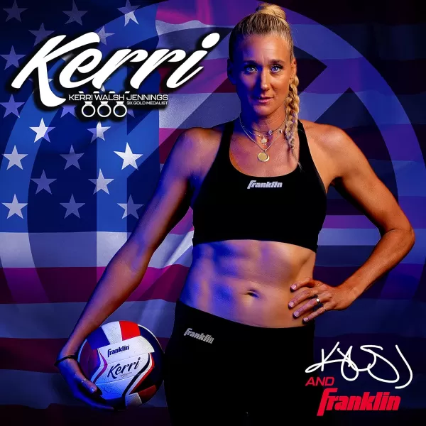 imageFranklin Sports Kerri Walsh USA Beach Volleyball  Soft Cover Official Size Beach  Outdoor Volleyball  Red White  Blue Volleyball  Pump  Needle