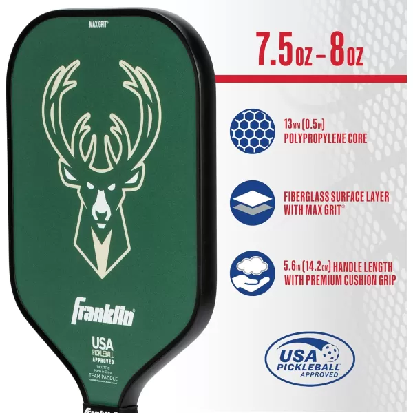 imageFranklin Sports NBA Pickleball Paddle  Official NBA Team Pickleball Paddles  USAP USAPA Approved Premium Quality Pickleball Paddles  Authentic Team Logos  ColorsMilwaukee Bucks