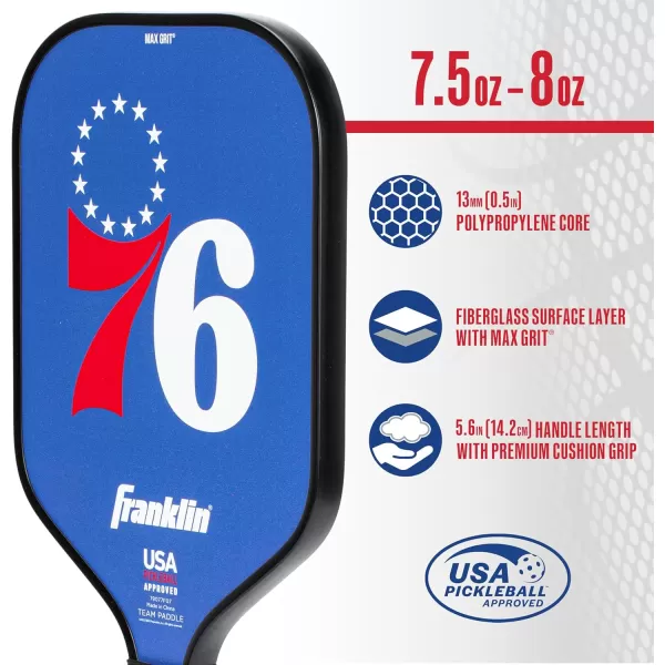 imageFranklin Sports NBA Pickleball Paddle  Official NBA Team Pickleball Paddles  USAP USAPA Approved Premium Quality Pickleball Paddles  Authentic Team Logos  ColorsPhiladelphia 76ers