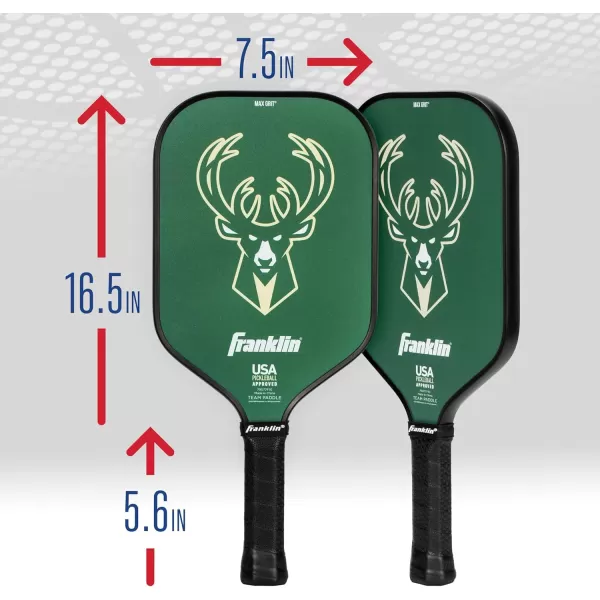imageFranklin Sports NBA Pickleball Paddle  Official NBA Team Pickleball Paddles  USAP USAPA Approved Premium Quality Pickleball Paddles  Authentic Team Logos  ColorsMilwaukee Bucks