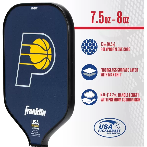 imageFranklin Sports NBA Pickleball Paddle  Official NBA Team Pickleball Paddles  USAP USAPA Approved Premium Quality Pickleball Paddles  Authentic Team Logos  ColorsIndiana Pacers