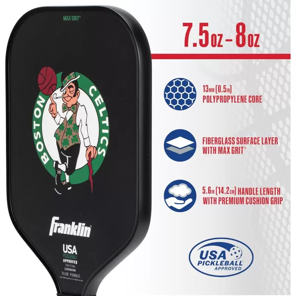 imageFranklin Sports NBA Pickleball Paddle  Official NBA Team Pickleball Paddles  USAP USAPA Approved Premium Quality Pickleball Paddles  Authentic Team Logos  ColorsBoston Celtics