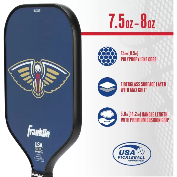 imageFranklin Sports NBA Pickleball Paddle  Official NBA Team Pickleball Paddles  USAP USAPA Approved Premium Quality Pickleball Paddles  Authentic Team Logos  ColorsNew Orleans Pelicans