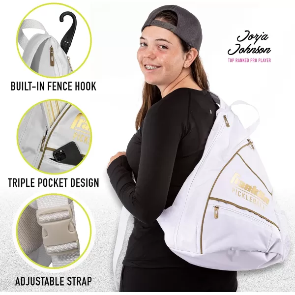 imageFranklin Sports Sling Bag Backpack for Pickleball Gear  Equipment  Holds Paddles Balls  Accessories  Official US Open Bag for Men  WomenWhiteGold
