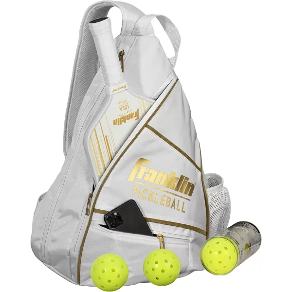 imageFranklin Sports Sling Bag Backpack for Pickleball Gear  Equipment  Holds Paddles Balls  Accessories  Official US Open Bag for Men  WomenWhiteGold