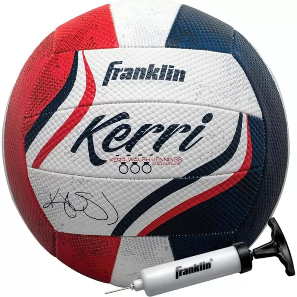 imageFranklin Sports Kerri Walsh USA Beach Volleyball  Soft Cover Official Size Beach  Outdoor Volleyball  Red White  Blue Volleyball  Pump  Needle