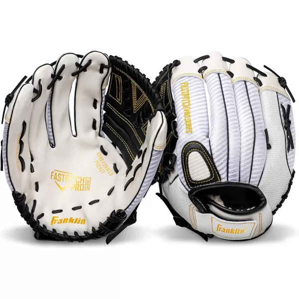Franklin Sports Fastpitch Pro Series Softball Gloves  Right or Left Hand Throw  Adult and Youth Sizes  11in 115in 12in 125in and 13in Size MittsWhiteGold