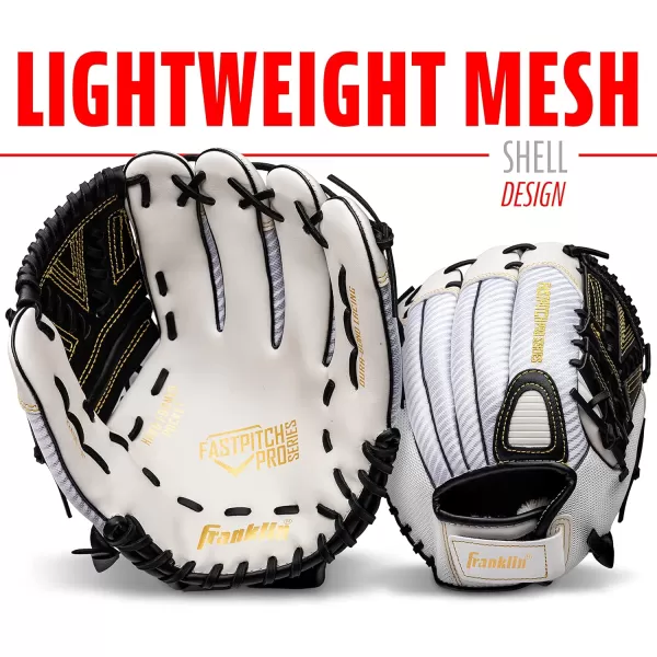 Franklin Sports Fastpitch Pro Series Softball Gloves  Right or Left Hand Throw  Adult and Youth Sizes  11in 115in 12in 125in and 13in Size MittsWhiteGold