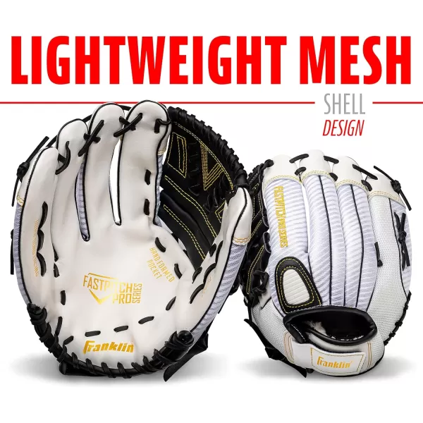 Franklin Sports Fastpitch Pro Series Softball Gloves  Right or Left Hand Throw  Adult and Youth Sizes  11in 115in 12in 125in and 13in Size MittsWhiteGold