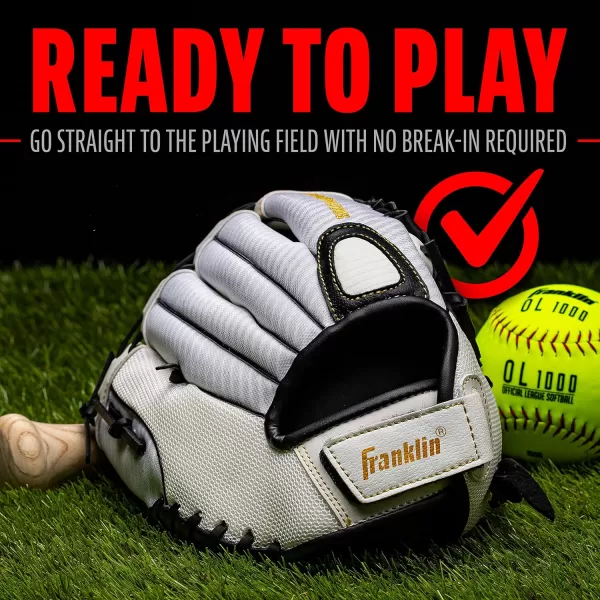 Franklin Sports Fastpitch Pro Series Softball Gloves  Right or Left Hand Throw  Adult and Youth Sizes  11in 115in 12in 125in and 13in Size MittsWhiteGold