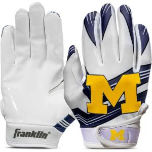 imageFranklin Sports Youth NCAA Football Receiver Gloves  Receiver Gloves for Kids  NCAA Team Logos and Silicone Palm  Youth Pair  Great for Games ampamp CostumesMichigan Wolverines