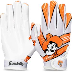 imageFranklin Sports Youth NCAA Football Receiver Gloves  Receiver Gloves for Kids  NCAA Team Logos and Silicone Palm  Youth Pair  Great for Games ampamp CostumesOklahoma State Cowboys