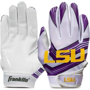 imageFranklin Sports Youth NCAA Football Receiver Gloves  Receiver Gloves for Kids  NCAA Team Logos and Silicone Palm  Youth Pair  Great for Games ampamp CostumesLSU Tigers