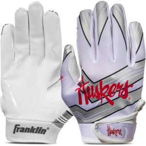 imageFranklin Sports Youth NCAA Football Receiver Gloves  Receiver Gloves for Kids  NCAA Team Logos and Silicone Palm  Youth Pair  Great for Games ampamp CostumesNebraska Huskers