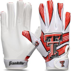 imageFranklin Sports Youth NCAA Football Receiver Gloves  Receiver Gloves for Kids  NCAA Team Logos and Silicone Palm  Youth Pair  Great for Games ampamp CostumesTexas Tech Red Raiders