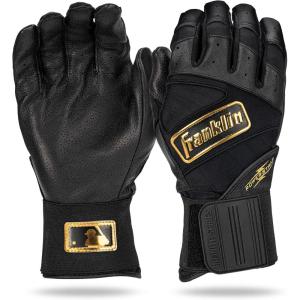 imageFranklin Sports MLB Power Strap Infinite Batting Gloves  Baseball  Softball Long Cuff Batting Gloves  Adult  YouthBlackGold
