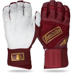imageFranklin Sports MLB Power Strap Infinite Batting Gloves  Baseball  Softball Long Cuff Batting Gloves  Adult  YouthBurgundyGold