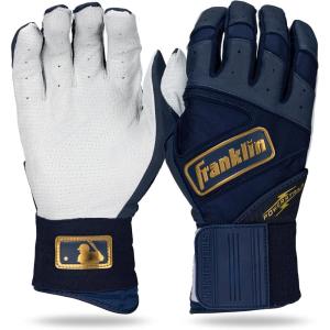 imageFranklin Sports MLB Power Strap Infinite Batting Gloves  Baseball  Softball Long Cuff Batting Gloves  Adult  YouthNavyGold