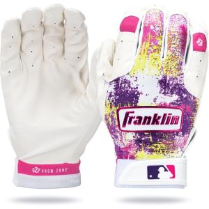 imageFranklin Sports MLB Youth Teeball Batting Gloves  Grow to Pro Kids Baseball  Softball Flexible Batting Gloves  Boys  Girls Expandable Batting Gloves for Teeball Baseball  SoftballPinkWhite