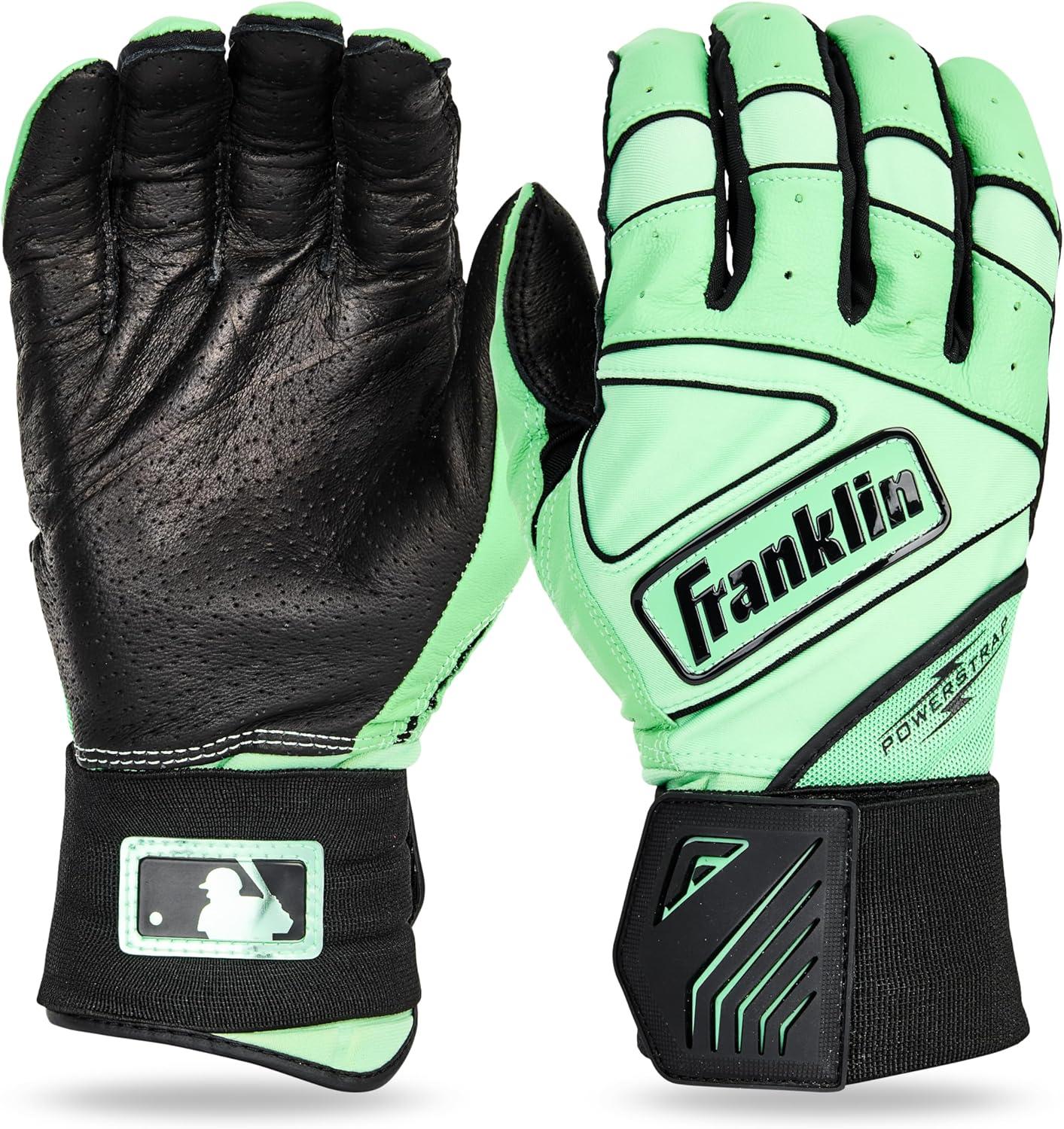 imageFranklin Sports MLB Batting Gloves  Infinite Powerstrap Baseball  Softball Long Cuff Batting Gloves  Adult  YouthBlackMint