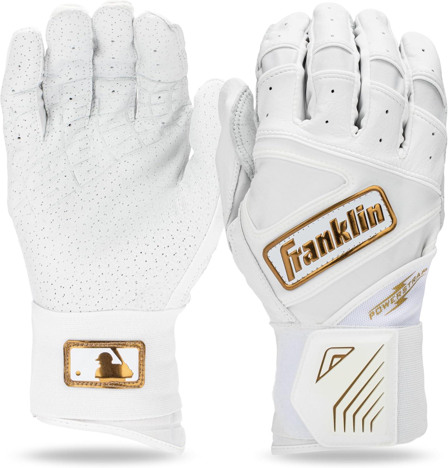 imageFranklin Sports MLB Batting Gloves  Infinite Powerstrap Baseball  Softball Long Cuff Batting Gloves  Adult  YouthWhiteGold