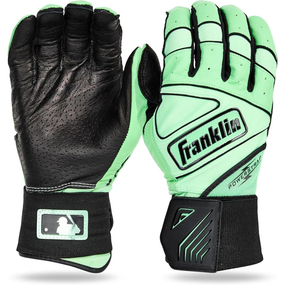 imageFranklin Sports MLB Batting Gloves  Infinite Powerstrap Baseball  Softball Long Cuff Batting Gloves  Adult  YouthBlackMint