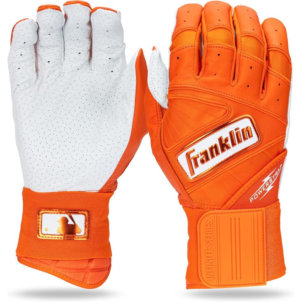 imageFranklin Sports MLB Batting Gloves  Infinite Powerstrap Baseball  Softball Long Cuff Batting Gloves  Adult  YouthOrange HiLite