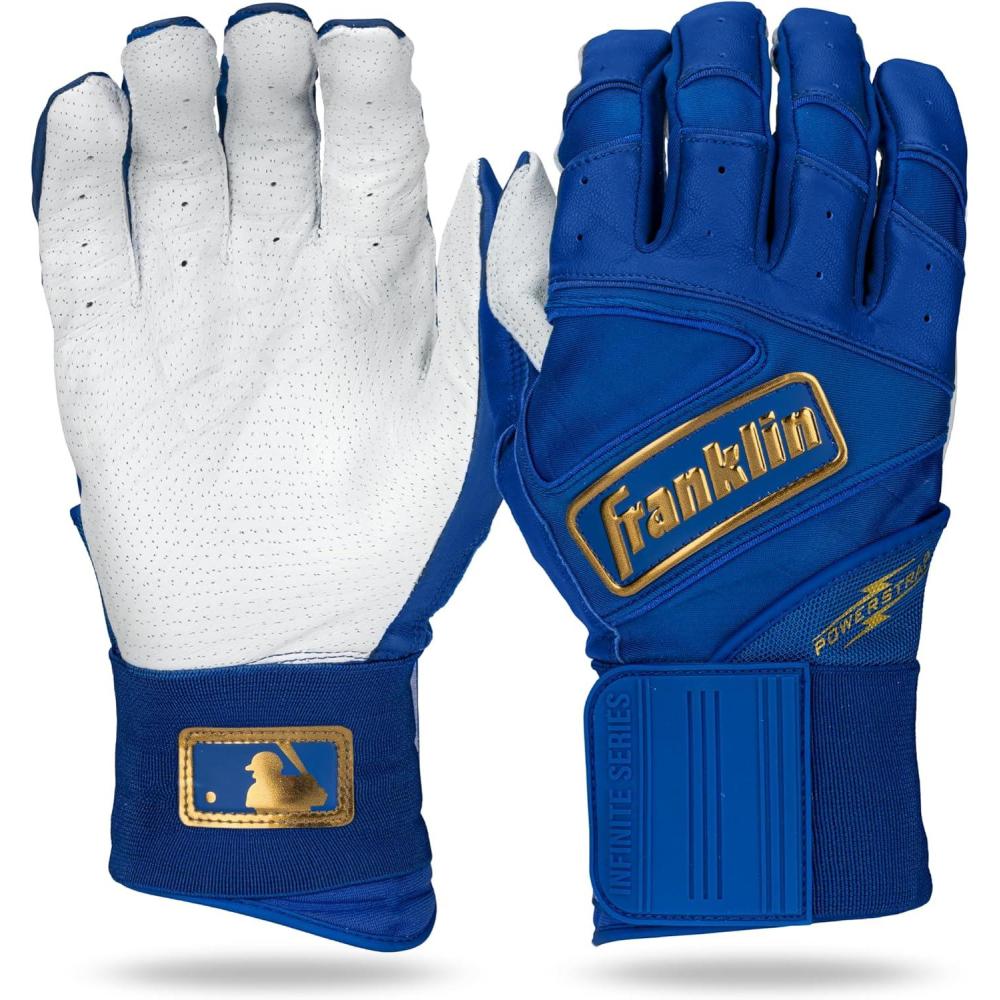 imageFranklin Sports MLB Batting Gloves  Infinite Powerstrap Baseball  Softball Long Cuff Batting Gloves  Adult  YouthRoyalGold