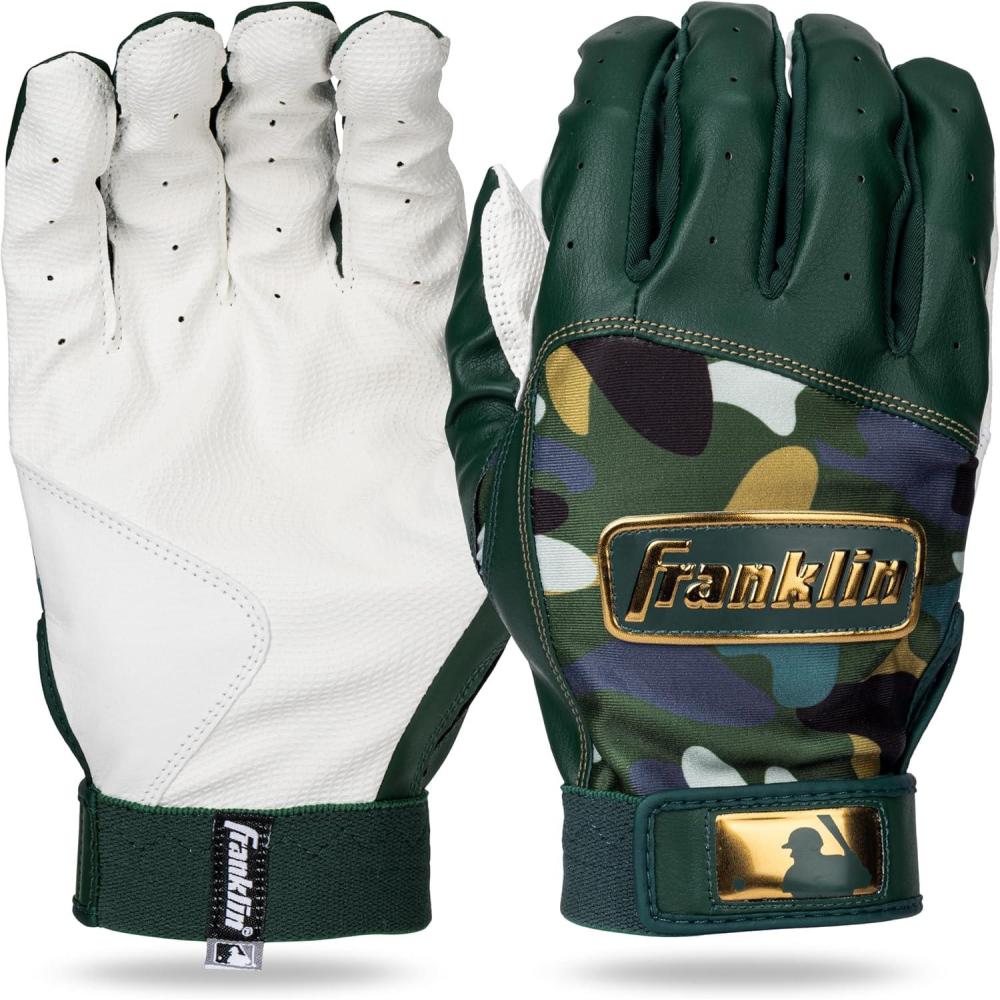 imageFranklin Sports MLB Youth Batting Gloves  Digitek Camo Baseball  Softball  Premium Leather  Many Sizes  Colors  YouthWhiteForest Green