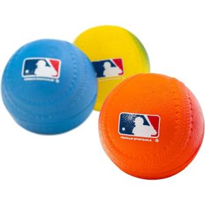 imageFranklin Sports Foam Baseballs  Soft Foam Practice Baseballs for Kids  Perfect for Hitting and Indoor or Outdoor Play  3 Pack  Official MLB Licensed ProductOrangeYellowBlue