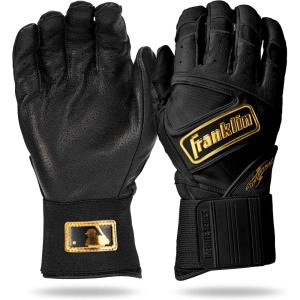 imageFranklin Sports MLB Batting Gloves  Infinite Powerstrap Baseball  Softball Long Cuff Batting Gloves  Adult  YouthBlackGold