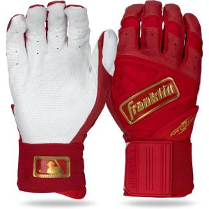imageFranklin Sports MLB Batting Gloves  Infinite Powerstrap Baseball  Softball Long Cuff Batting Gloves  Adult  YouthRedGold